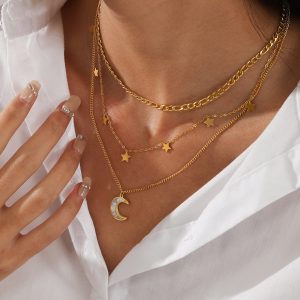 Stylish three-layer stainless steel necklace