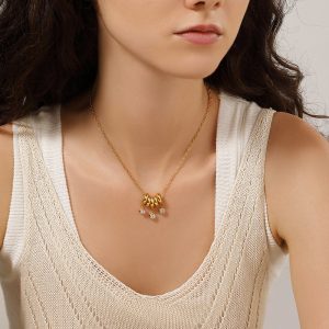 18K gold stainless steel rhinestone necklace