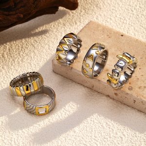 Stylish and unique two-tone cross stainless steel ring