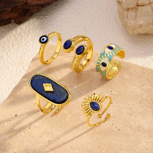 Vintage gold-plated lapis lazuli stainless steel titanium steel ring