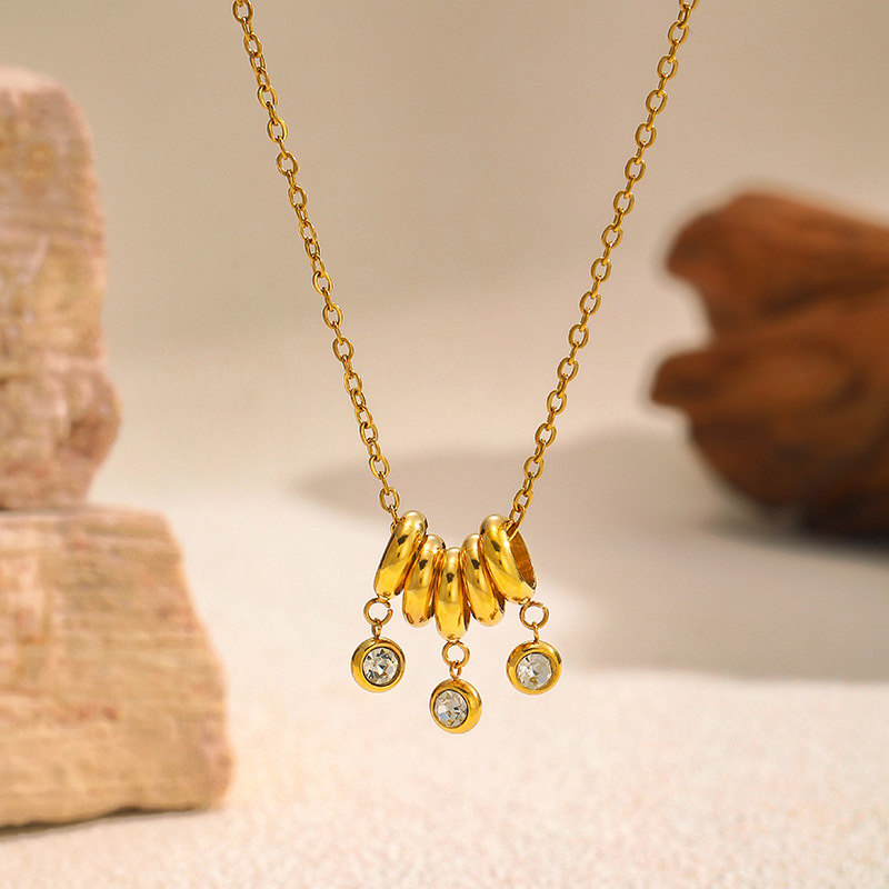 18K gold stainless steel rhinestone necklace - 图片 2