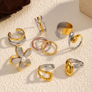 Vintage-style gold and silver stainless steel ring