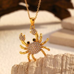 Diamond-encrusted crab 18k necklace